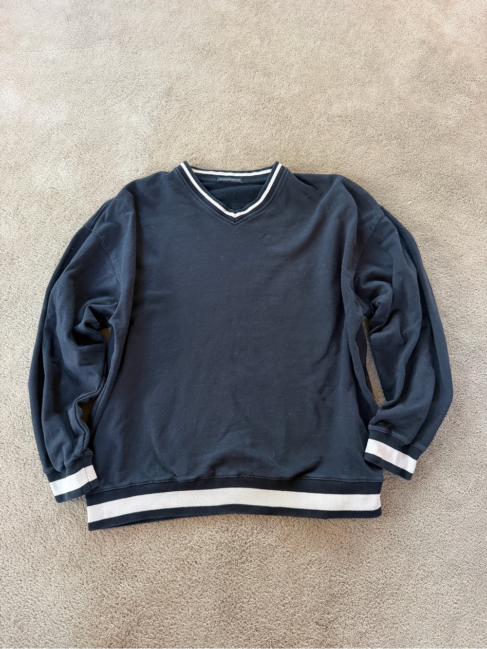 Brandy Melville Navy V-Neck Sweater with White Stripe Trim
